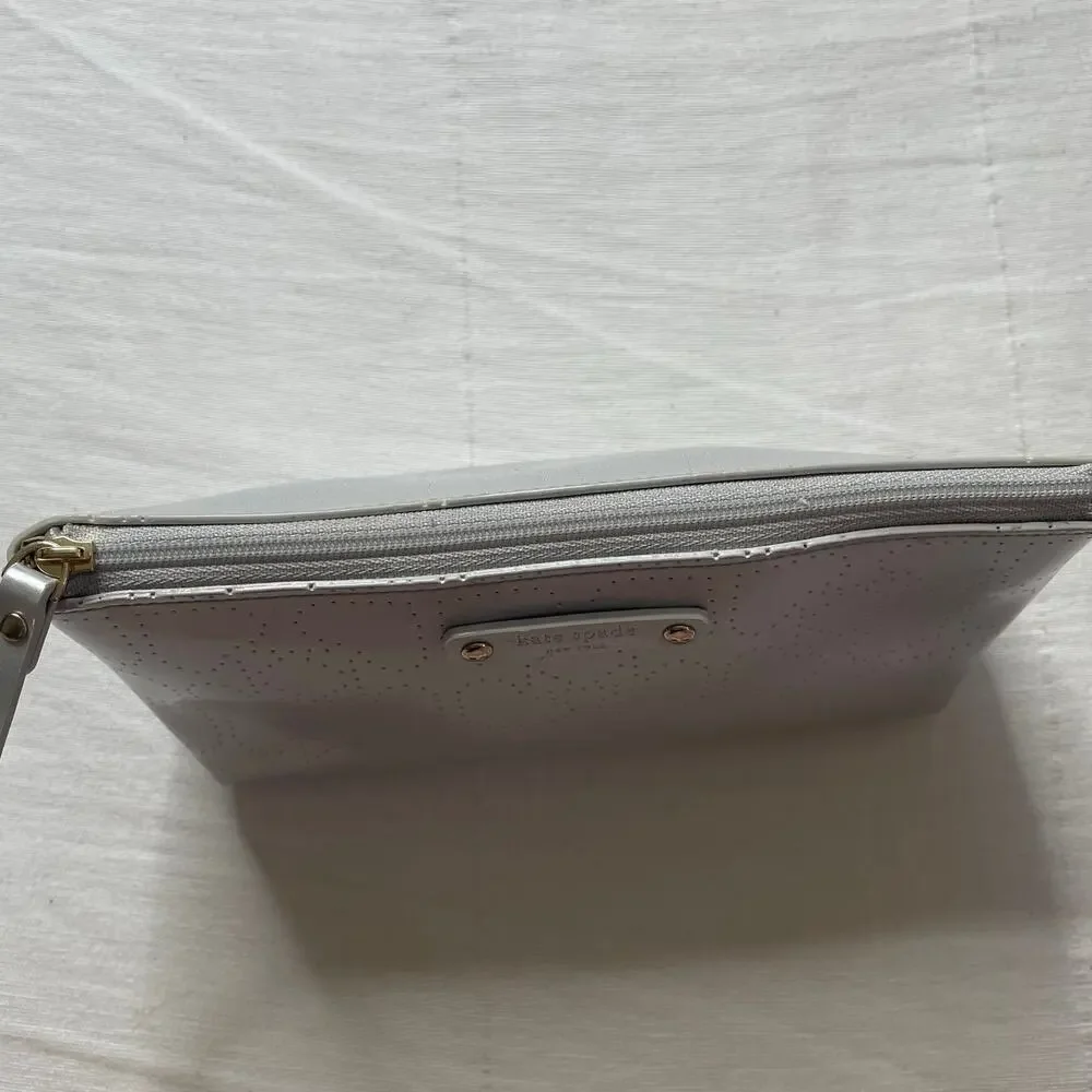 Kate Spade Metro Spade Patent Leather Dotted Silver Cosmetic Bag Pouch